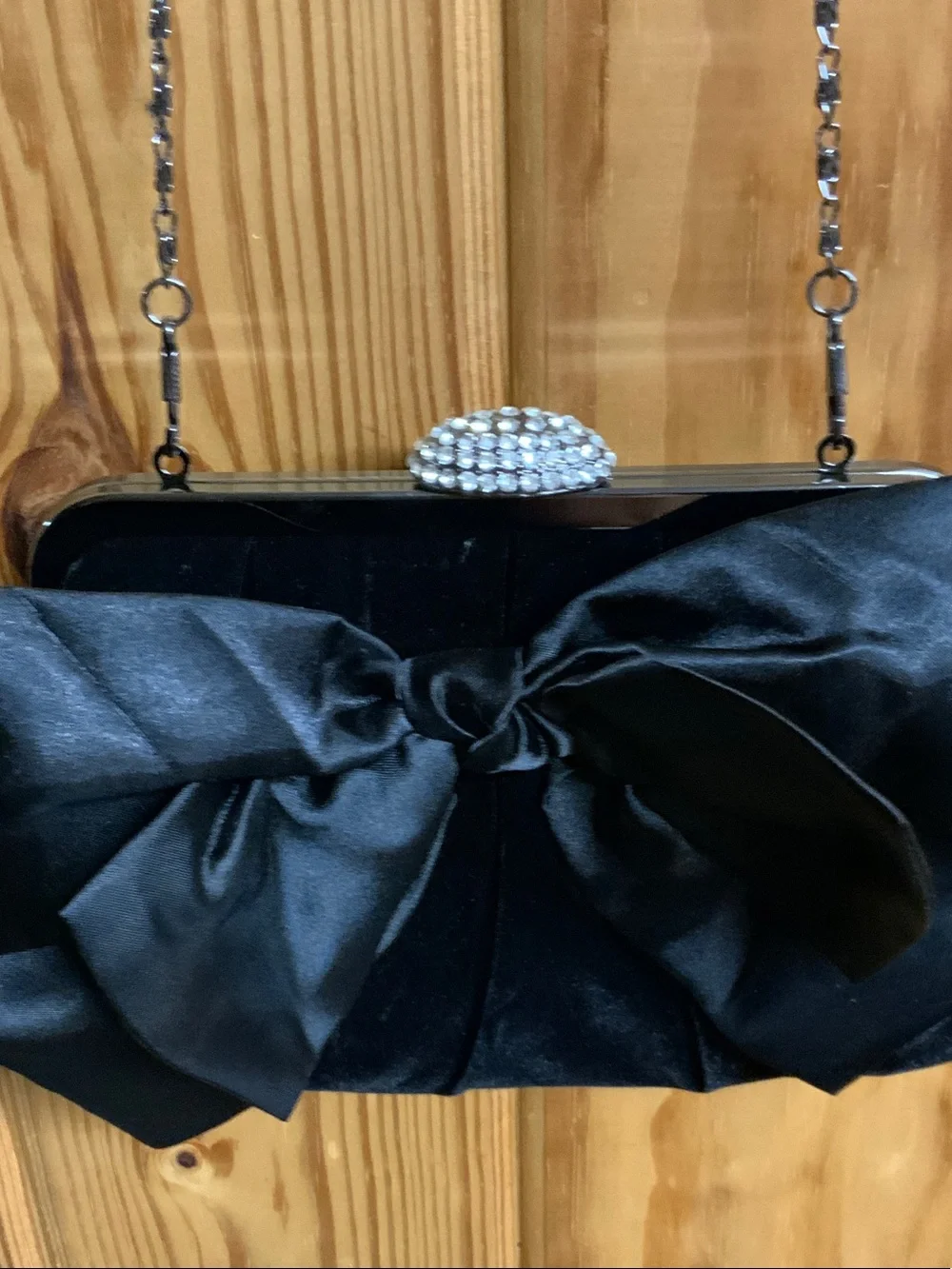 Neiman Marcus Black Satin Bow Evening Clutch